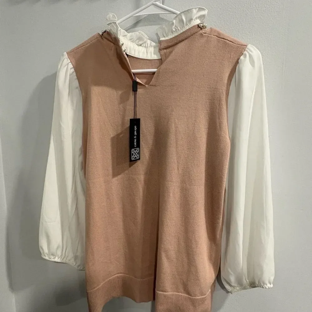 Cable & Gauge Pink and White Cowl Neck Sweater - Picture 8 of 12
